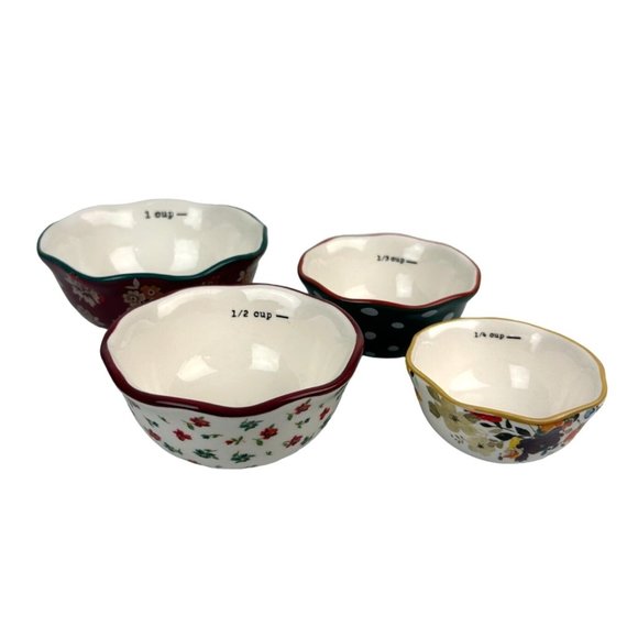 Pioneer Woman Nesting Measuring Cups Bowls, Floral Polka Dots Colorful Set of 4 - Picture 2 of 15